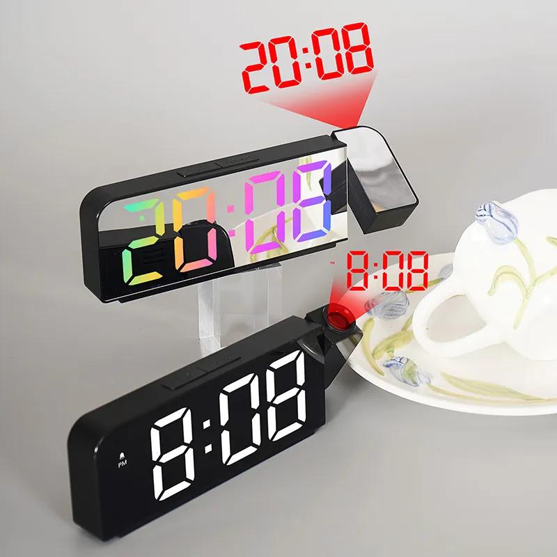 프로젝션 알람 시계 LED 디지털 날짜 시간 온도 전자 시계, 180 도 회전 프로젝터, 12/24 시간 시스템